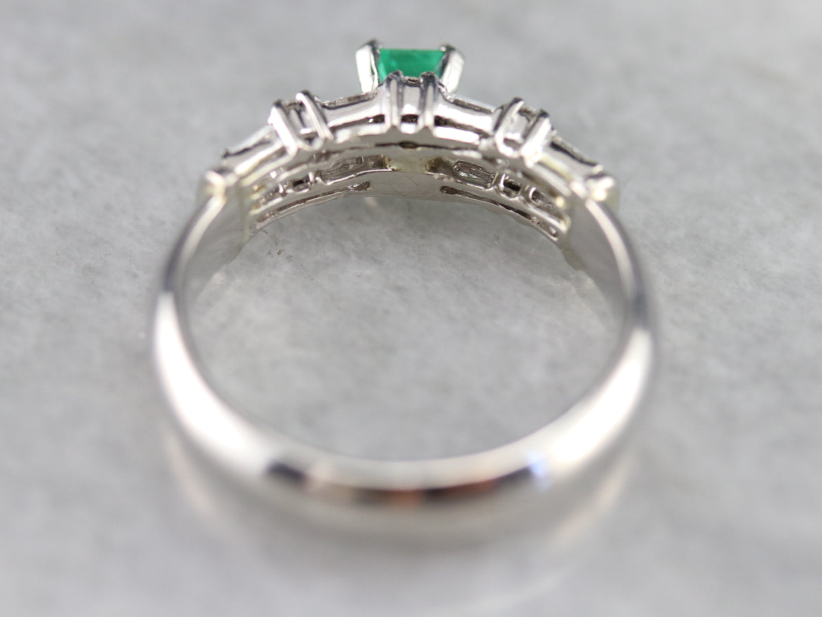 Emerald Diamond Double Band Engagement Ring
