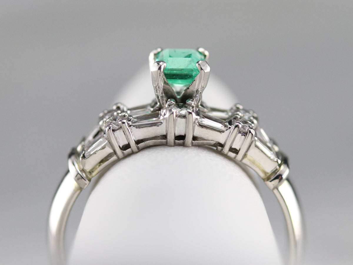 Emerald Diamond Double Band Engagement Ring