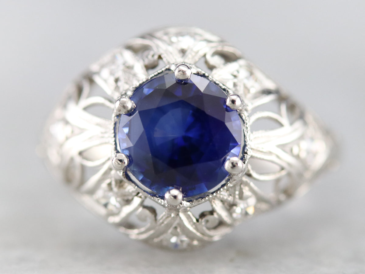 Art Deco Sapphire and Diamond Cocktail Ring