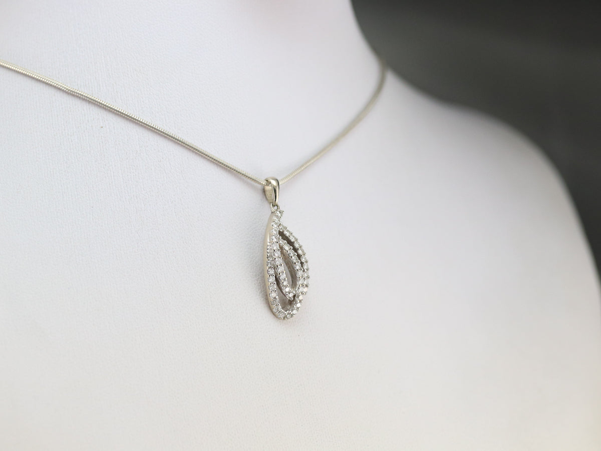 White Gold and Diamond Ribbon Pendant
