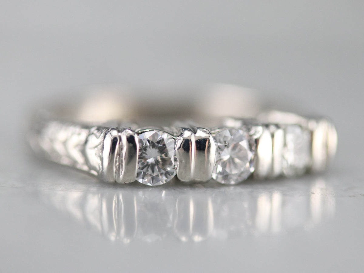 Engraved Three Stone Diamond Band