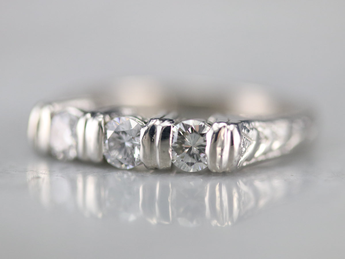 Engraved Three Stone Diamond Band