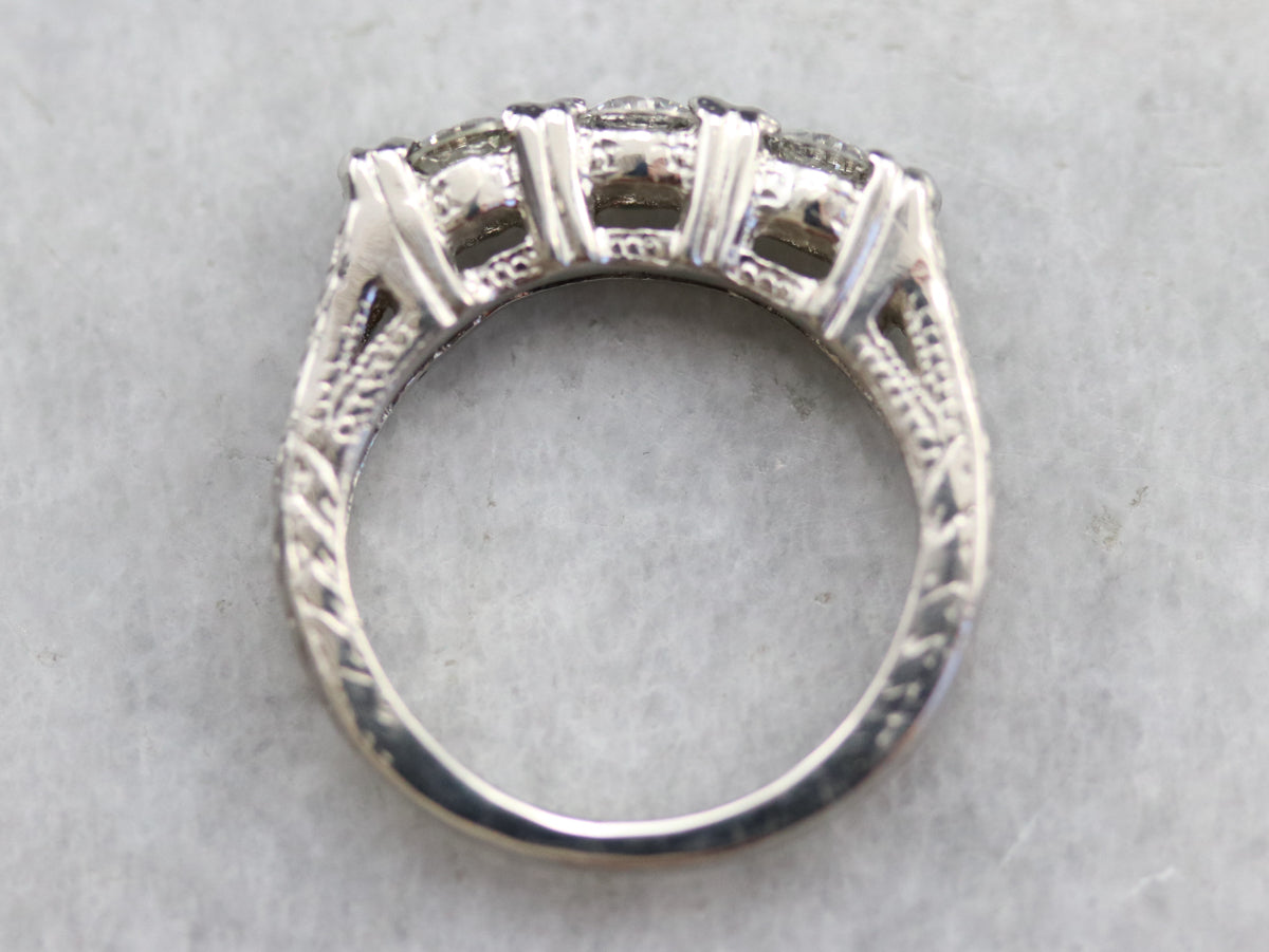 Engraved Three Stone Diamond Band