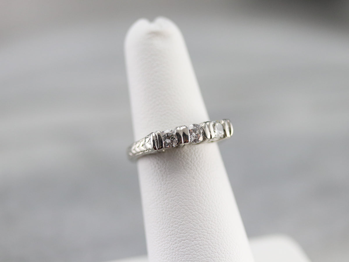 Engraved Three Stone Diamond Band