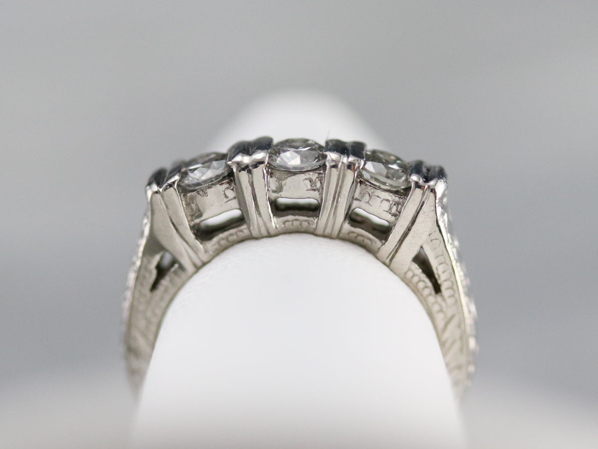 Engraved Three Stone Diamond Band