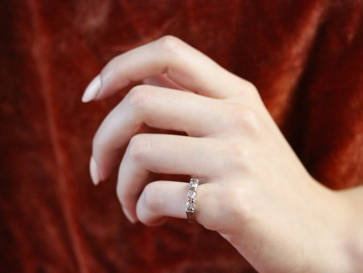 Engraved Three Stone Diamond Band