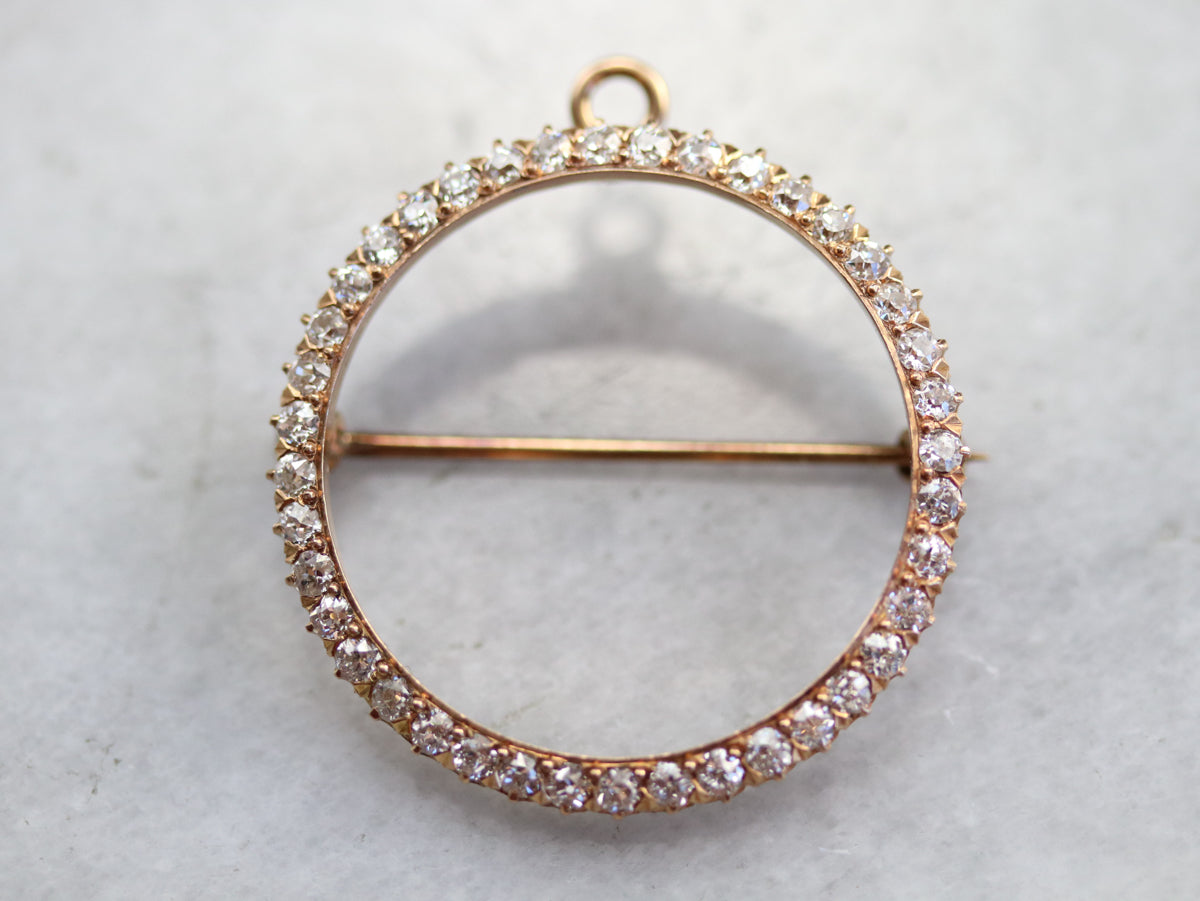 Antique Old Mine Cut Diamond Circle Pin