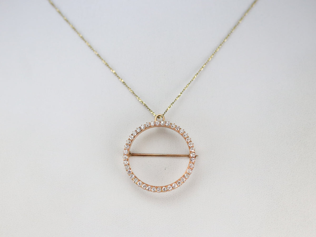 Antique Old Mine Cut Diamond Circle Pin