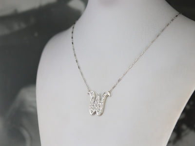 White Gold Diamond Letter "W" Necklace