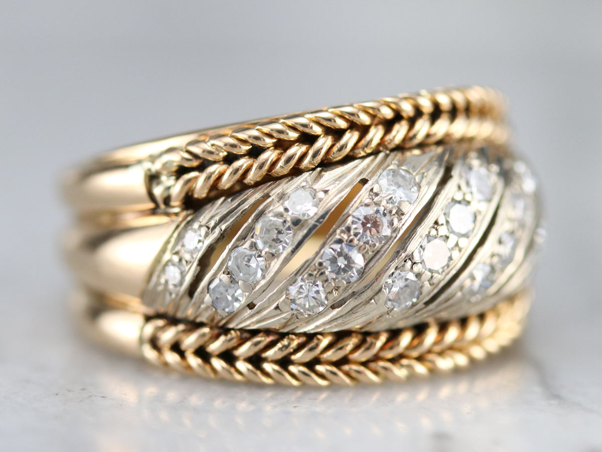 Diamond Braided Two Tone Gold Statement Band