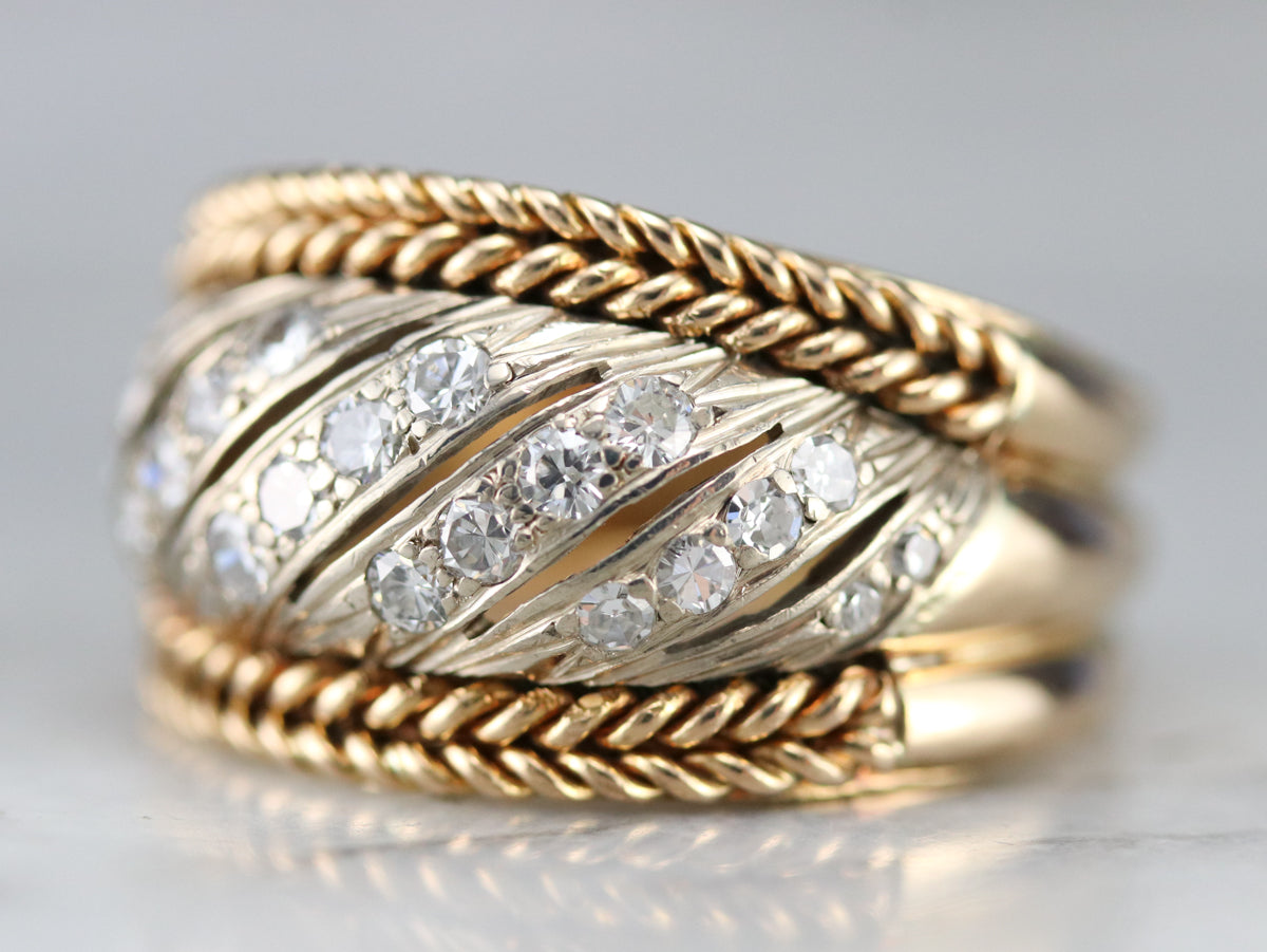 Diamond Braided Two Tone Gold Statement Band