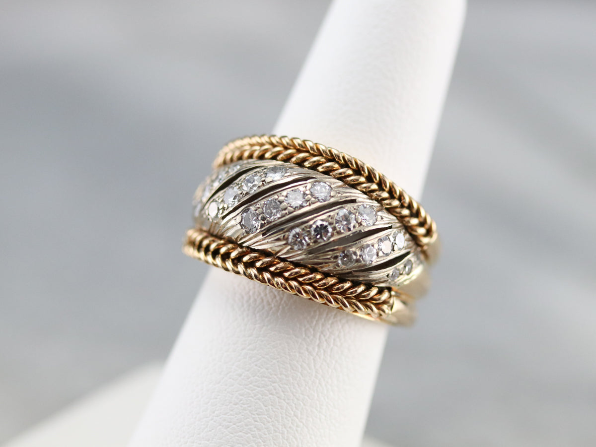 Diamond Braided Two Tone Gold Statement Band