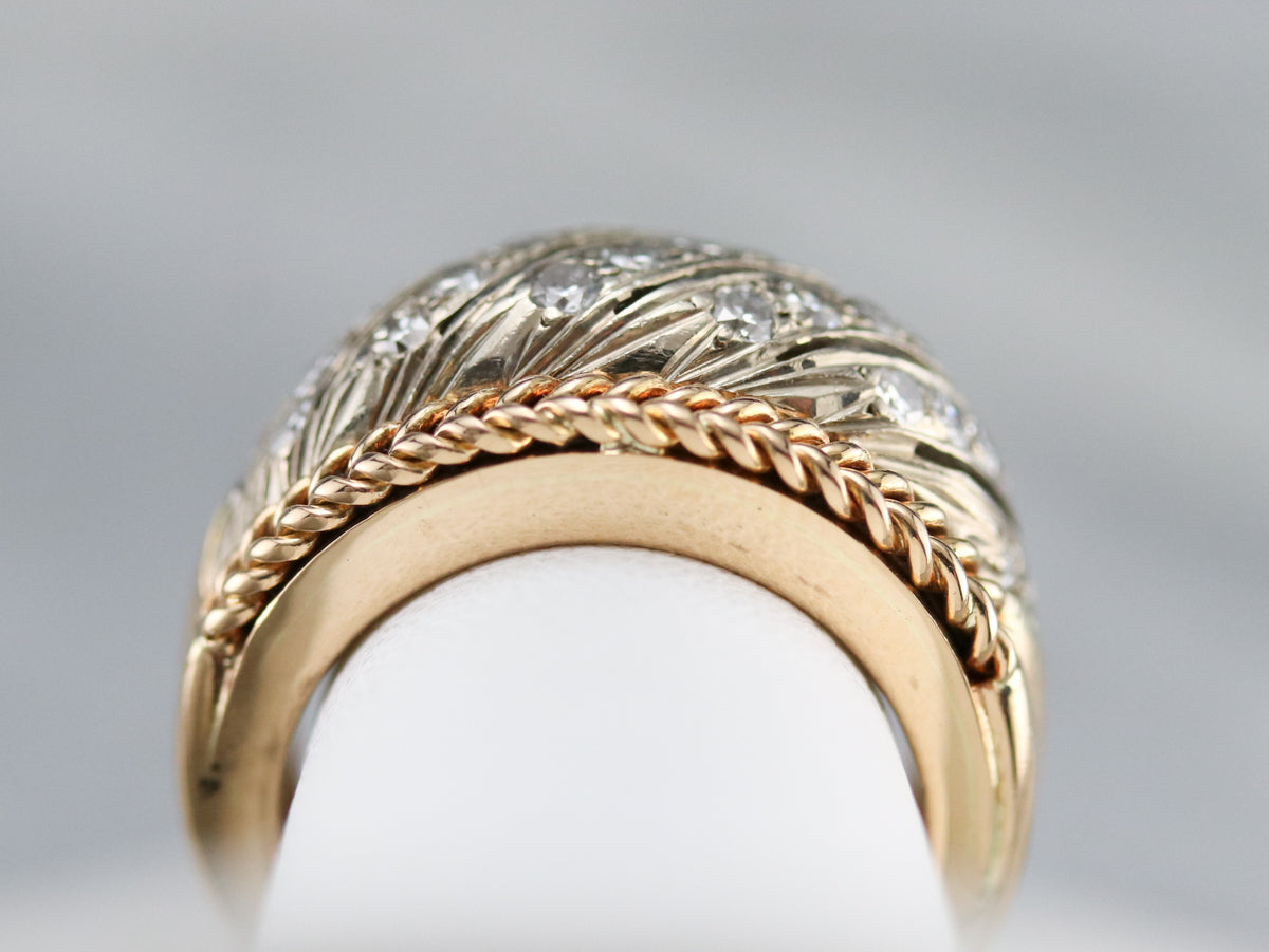 Diamond Braided Two Tone Gold Statement Band