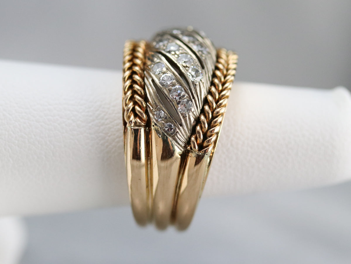 Diamond Braided Two Tone Gold Statement Band