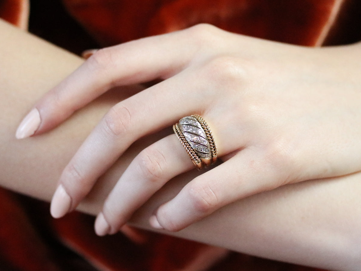 Diamond Braided Two Tone Gold Statement Band