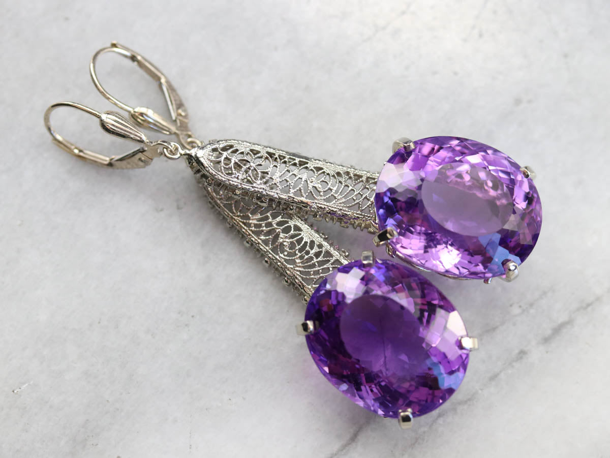 Bold Amethyst Gemstone Drop Earrings
