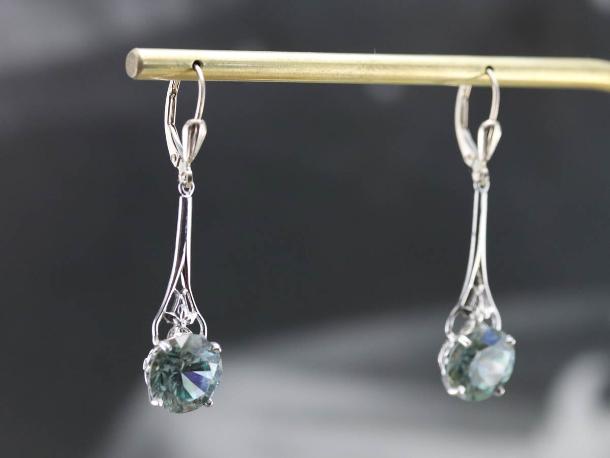 Long Blue Zircon Drop Earrings