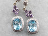 Blue Topaz Amethyst and Diamond Drop Earrings