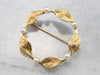 Pearl and Gold Leaf Circle Pin