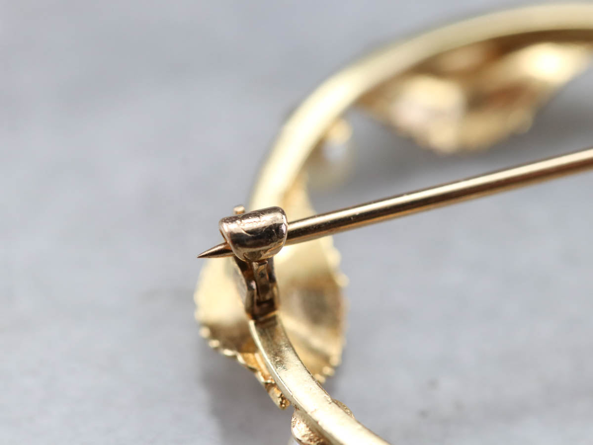 Pearl and Gold Leaf Circle Pin