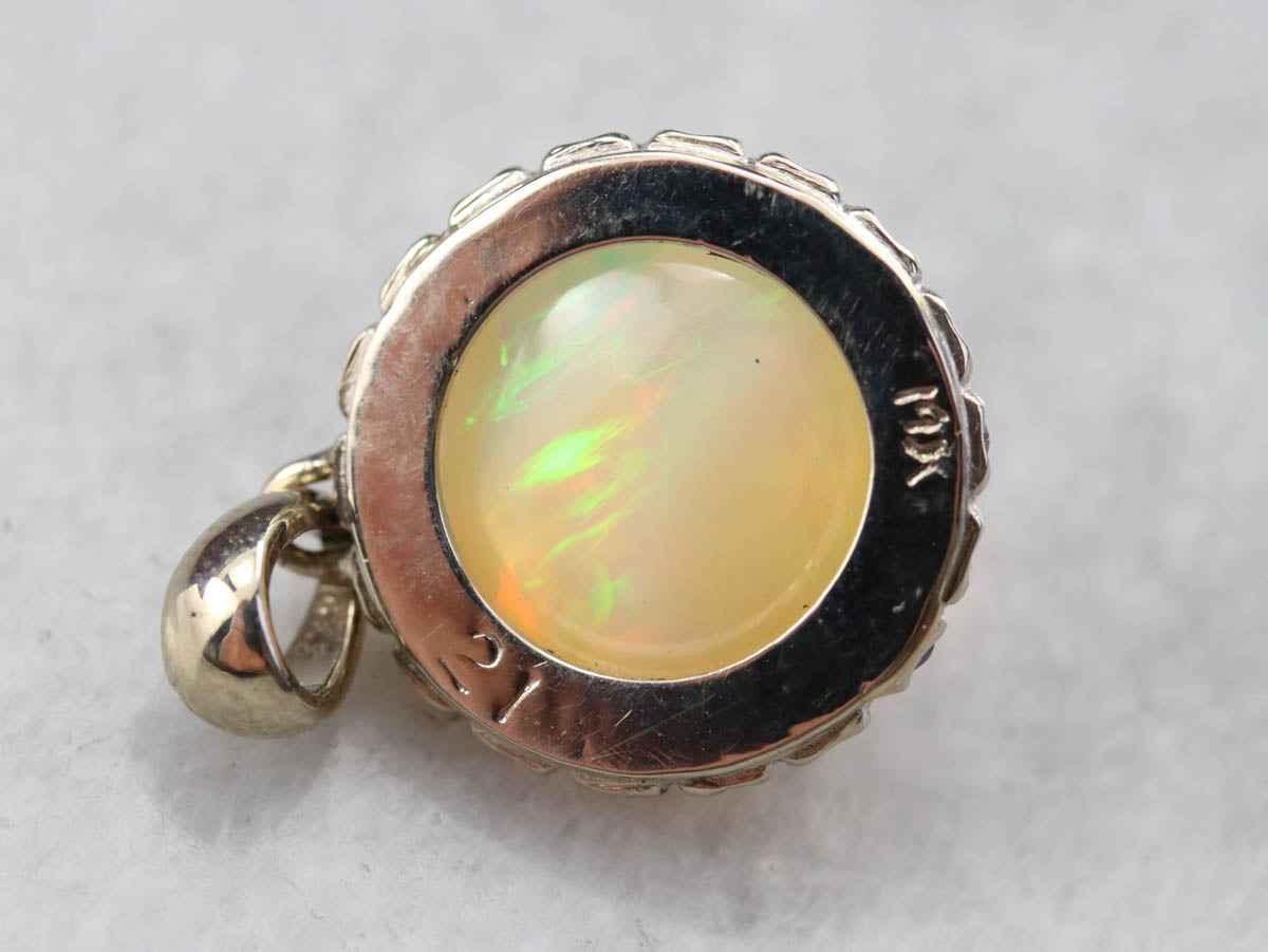 Fiery Opal Diamond Halo Pendant
