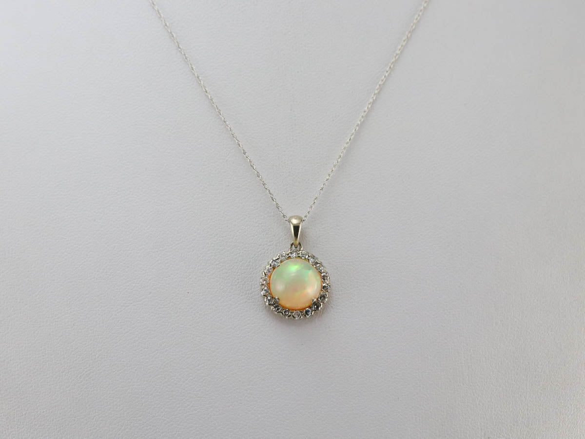 Fiery Opal Diamond Halo Pendant