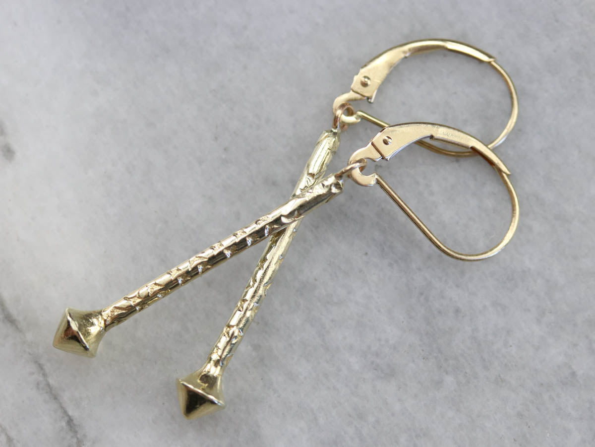 Etched Yellow Gold Drop Earrings