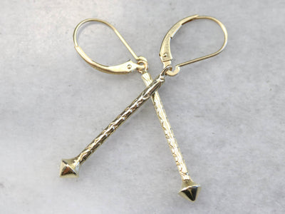 Etched Yellow Gold Drop Earrings