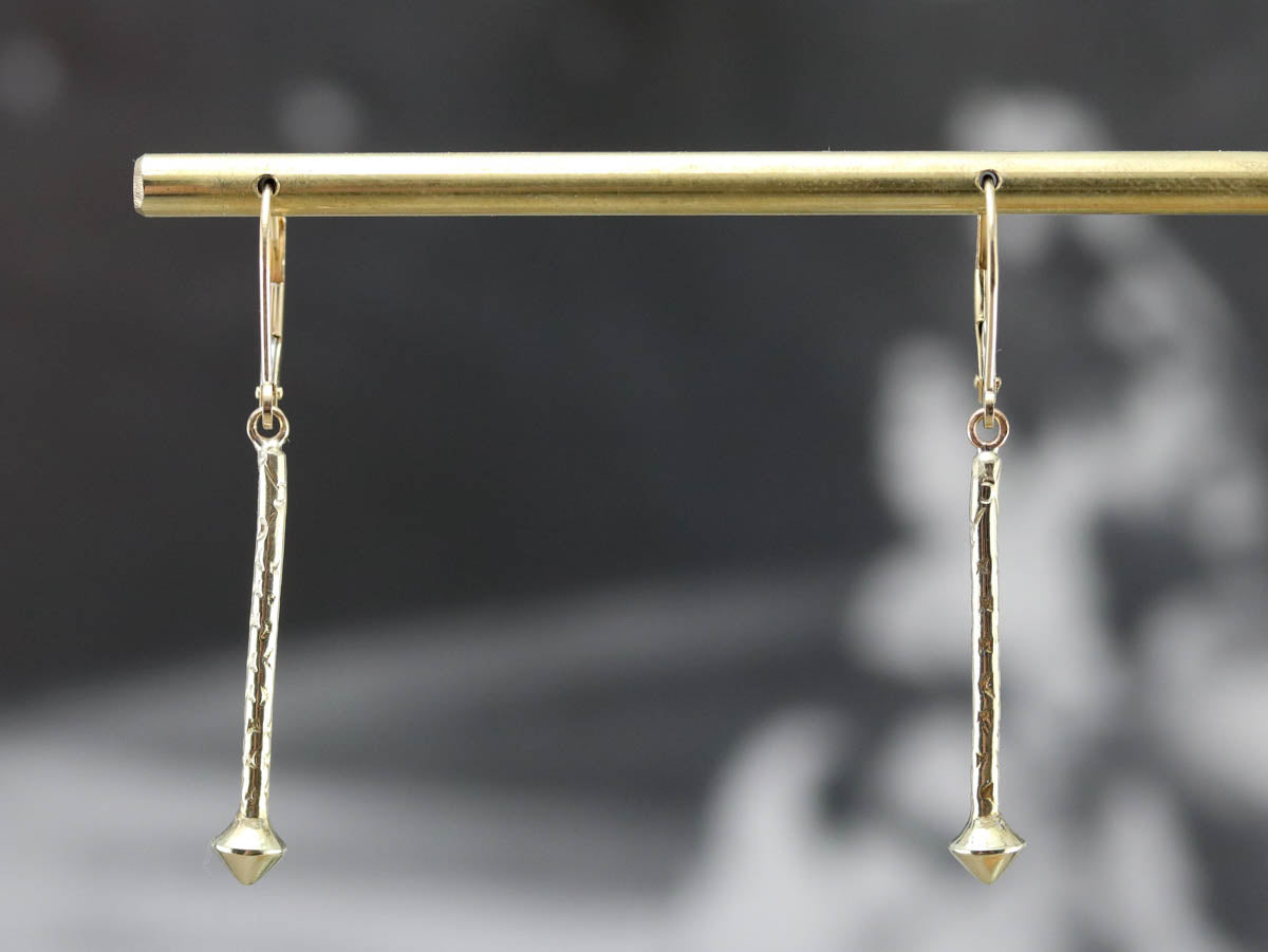Etched Yellow Gold Drop Earrings