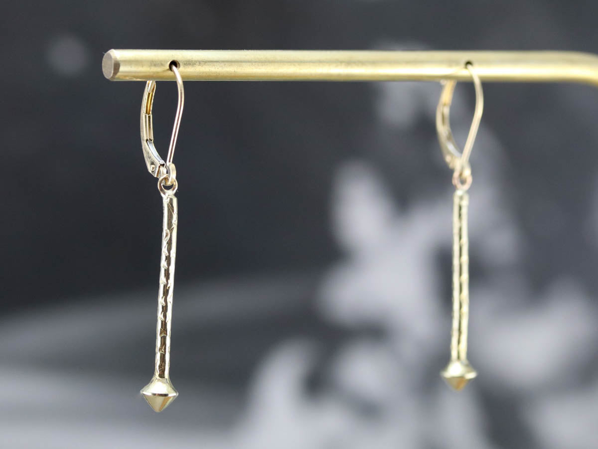 Etched Yellow Gold Drop Earrings