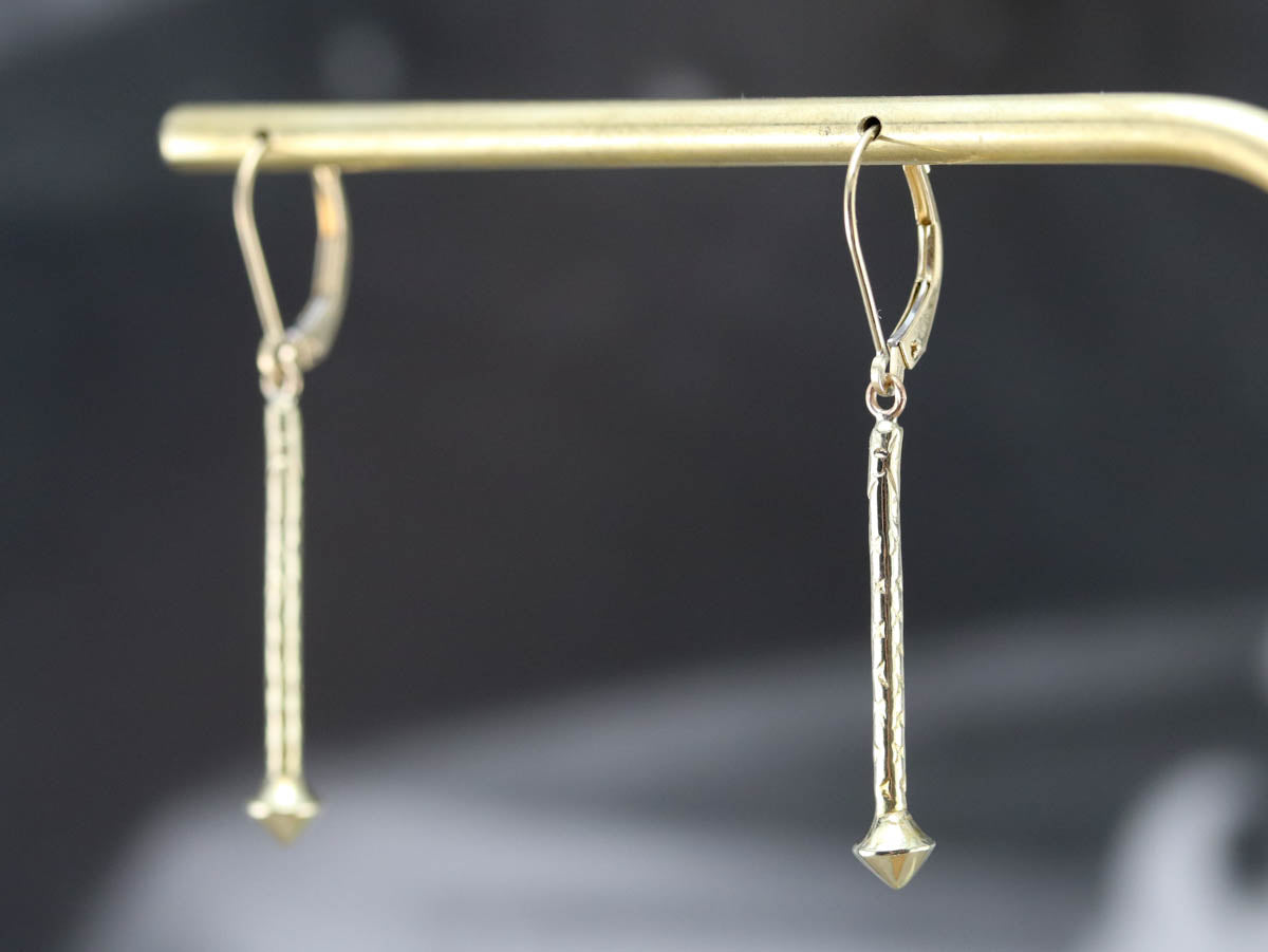 Etched Yellow Gold Drop Earrings