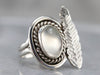 Silver Feather Moonstone Ring