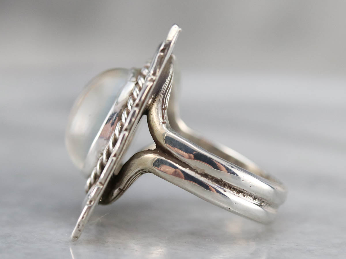 Silver Feather Moonstone Ring