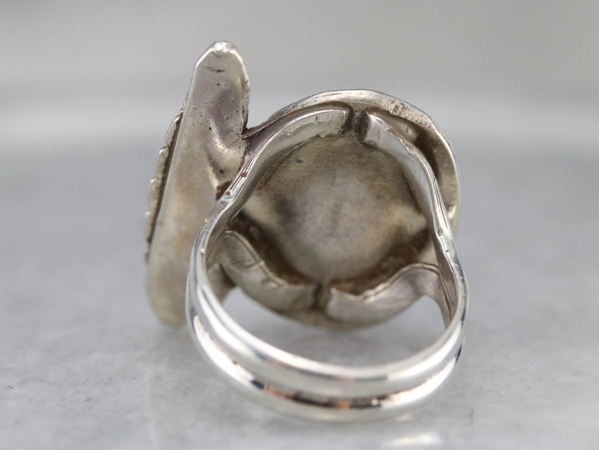 Silver Feather Moonstone Ring