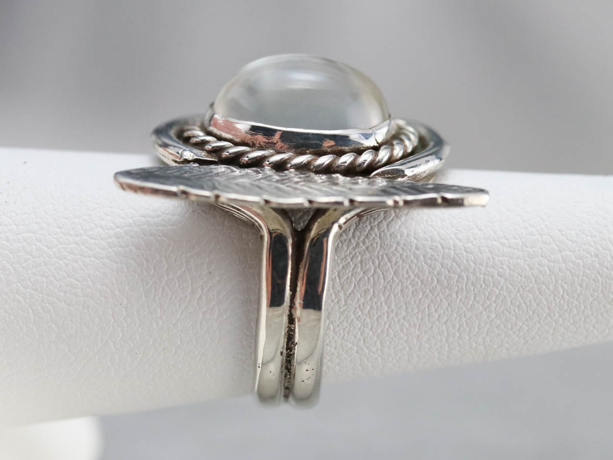 Silver Feather Moonstone Ring