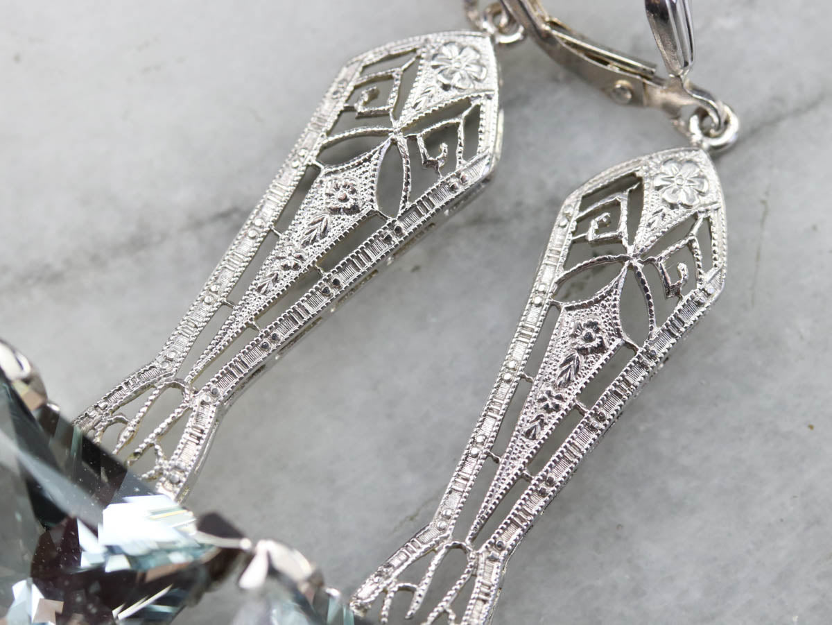 Art Deco Aquamarine Drop Earrings