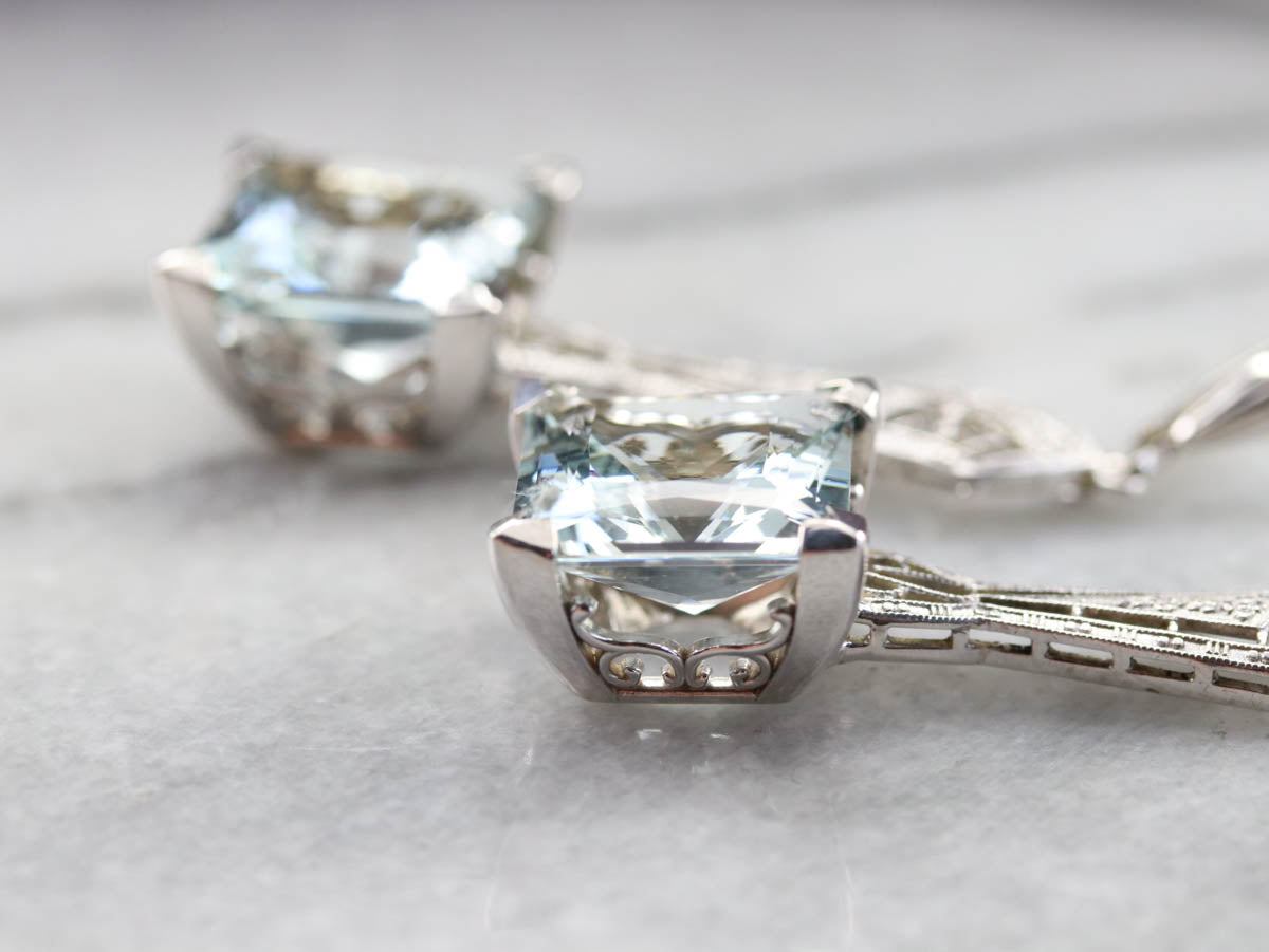 Art Deco Aquamarine Drop Earrings