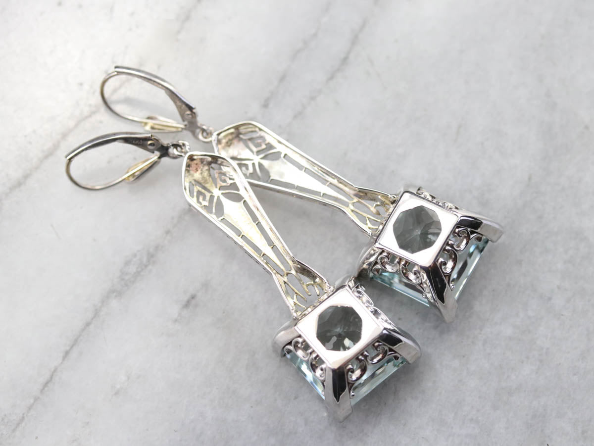 Art Deco Aquamarine Drop Earrings