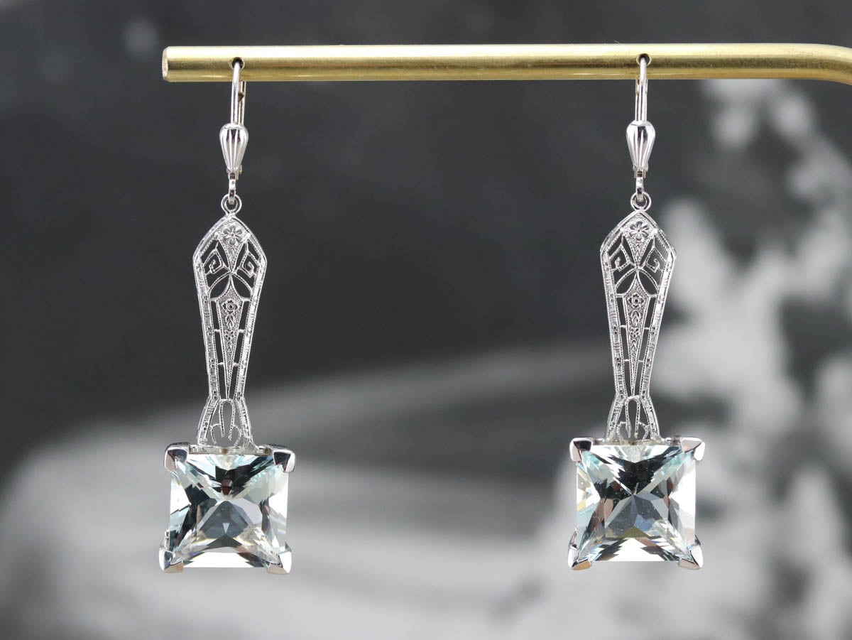Art Deco Aquamarine Drop Earrings