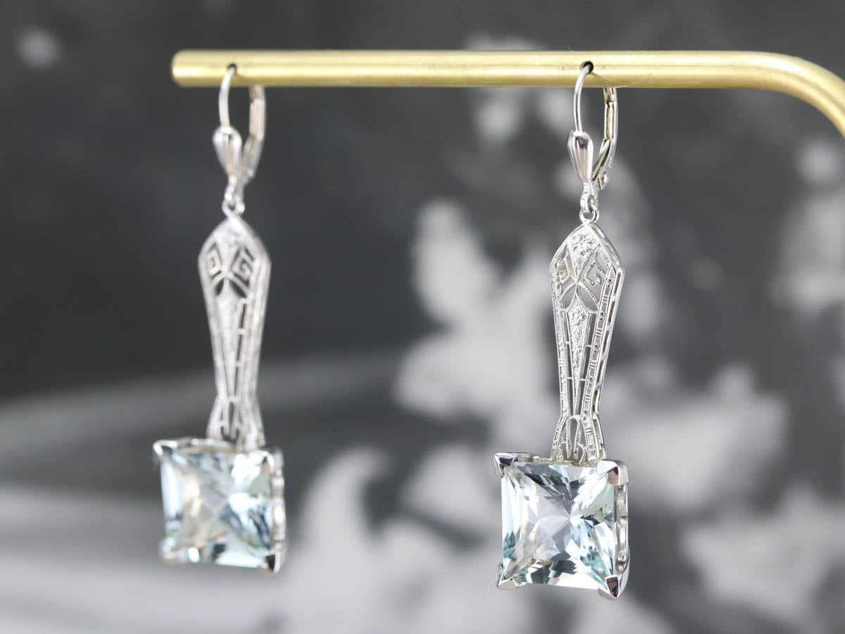 Art Deco Aquamarine Drop Earrings
