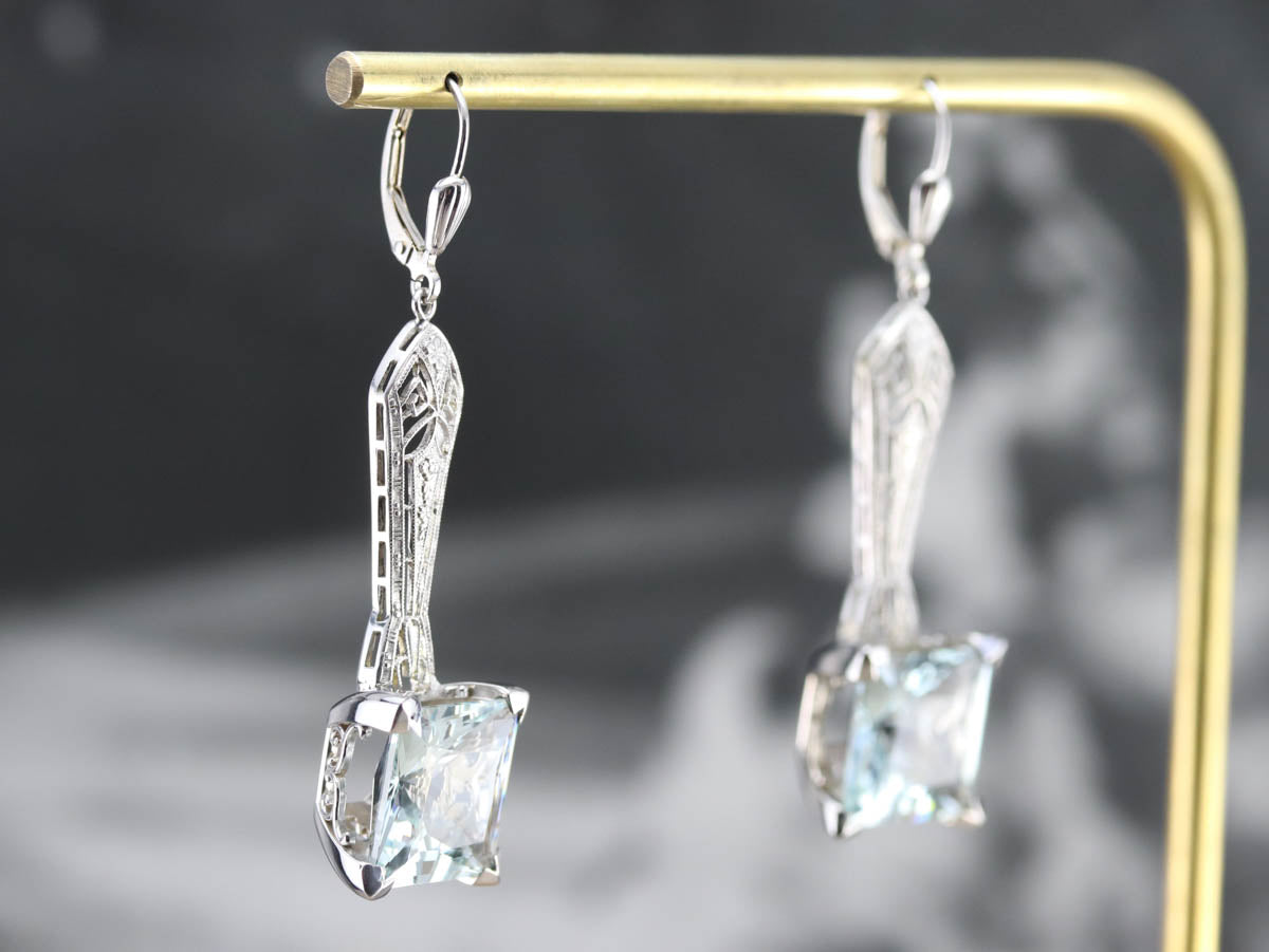 Art Deco Aquamarine Drop Earrings