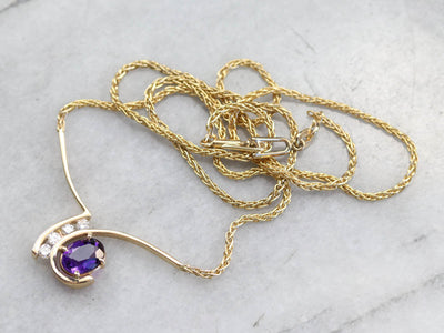 Modernist Amethyst Diamond Gold Necklace