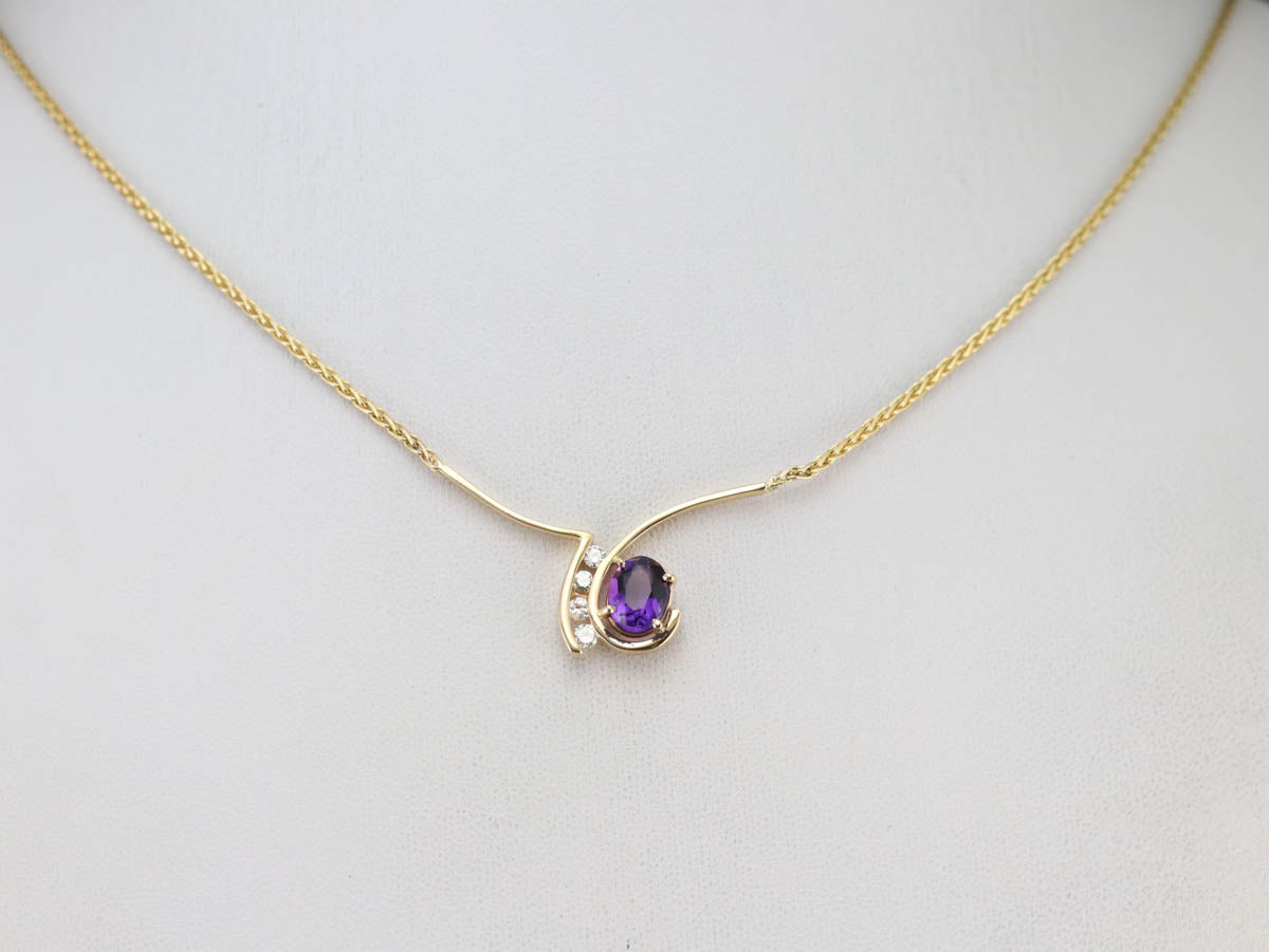 Modernist Amethyst Diamond Gold Necklace