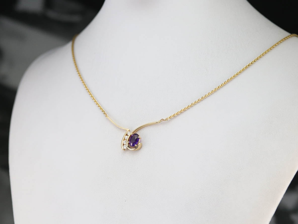 Modernist Amethyst Diamond Gold Necklace