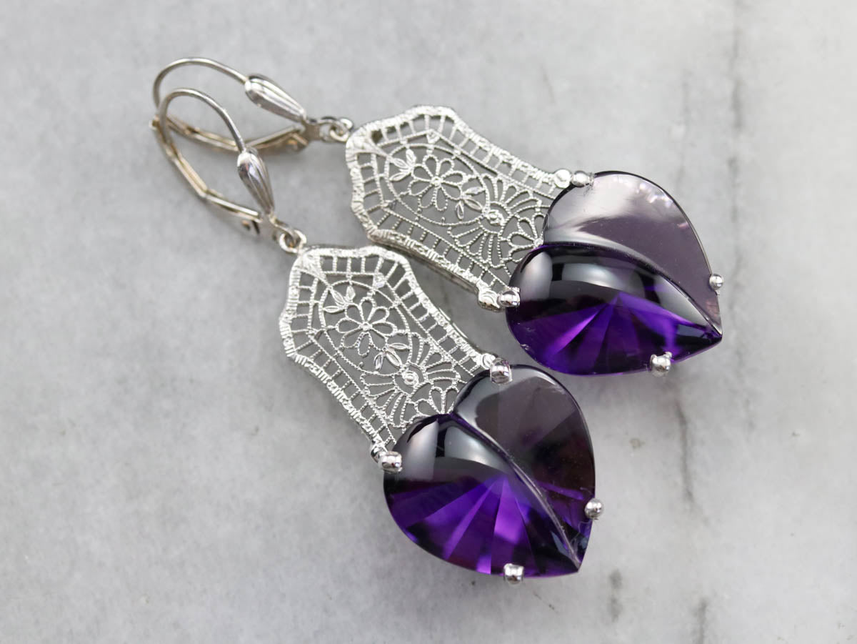 Stunning Amethyst Heart Drop Earrings