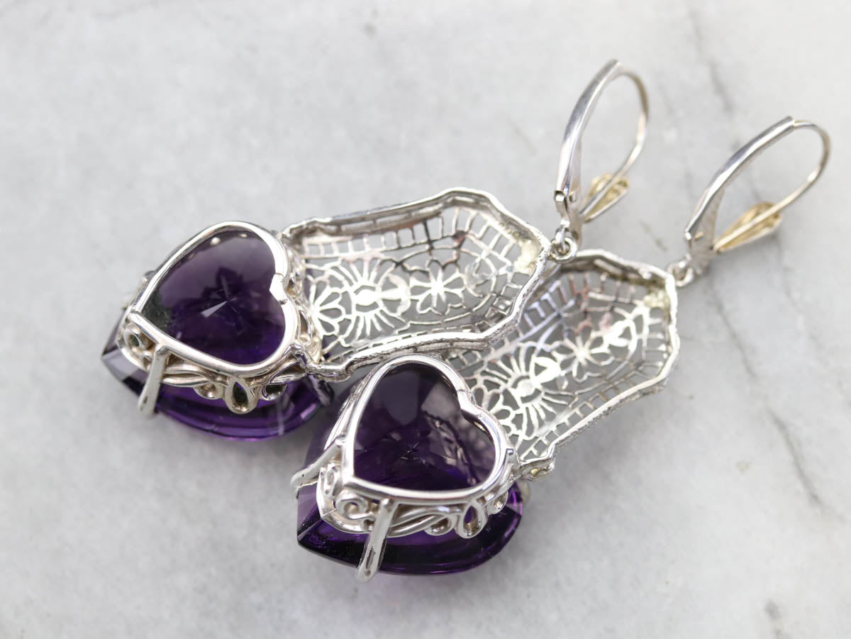 Stunning Amethyst Heart Drop Earrings