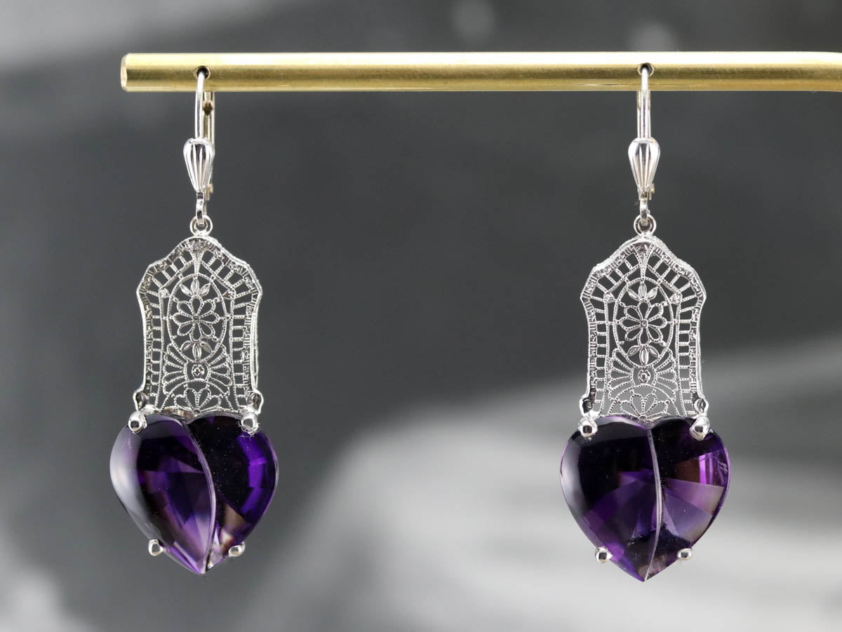 Stunning Amethyst Heart Drop Earrings