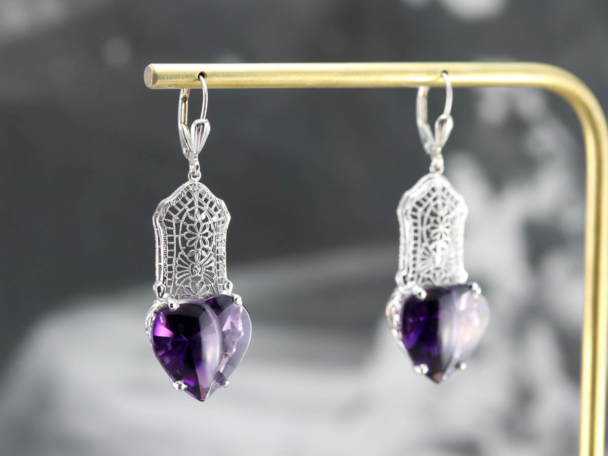 Stunning Amethyst Heart Drop Earrings