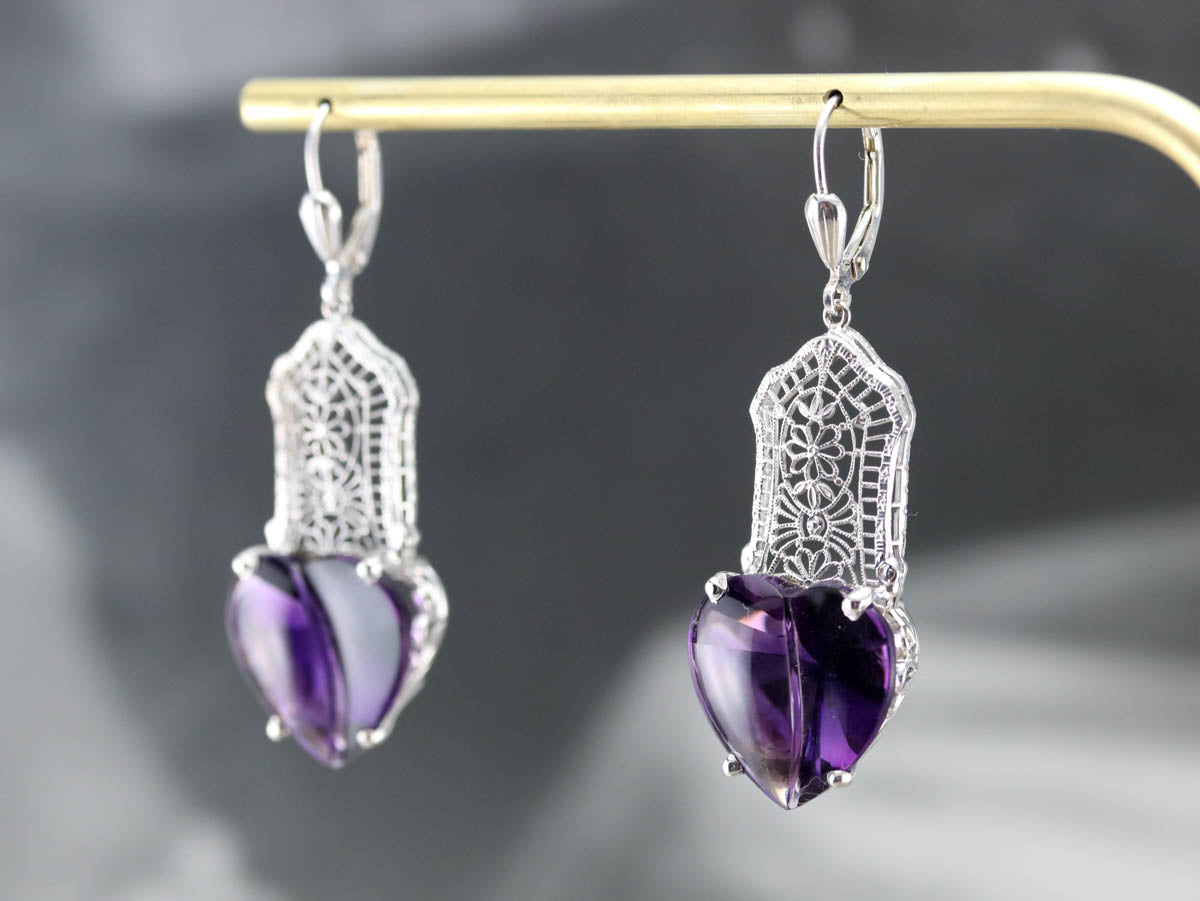 Stunning Amethyst Heart Drop Earrings