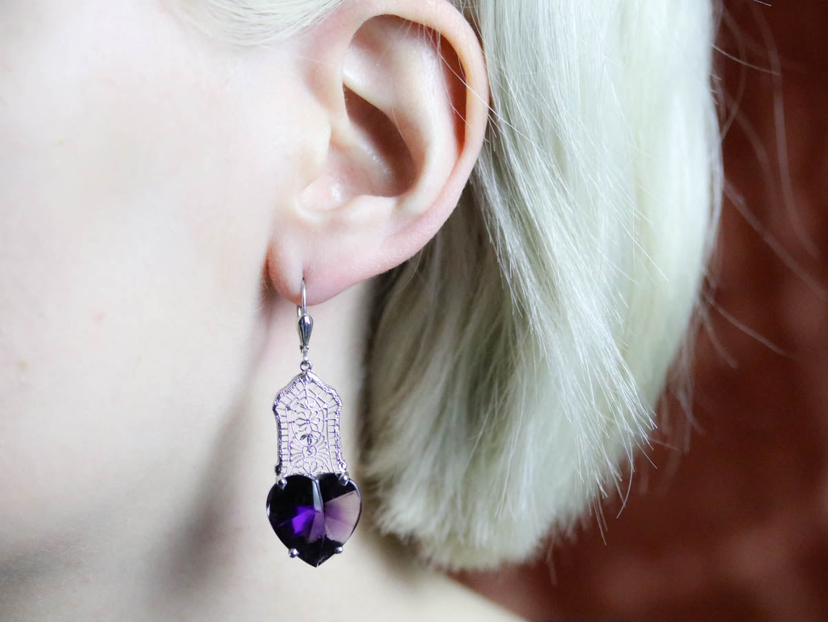 Stunning Amethyst Heart Drop Earrings